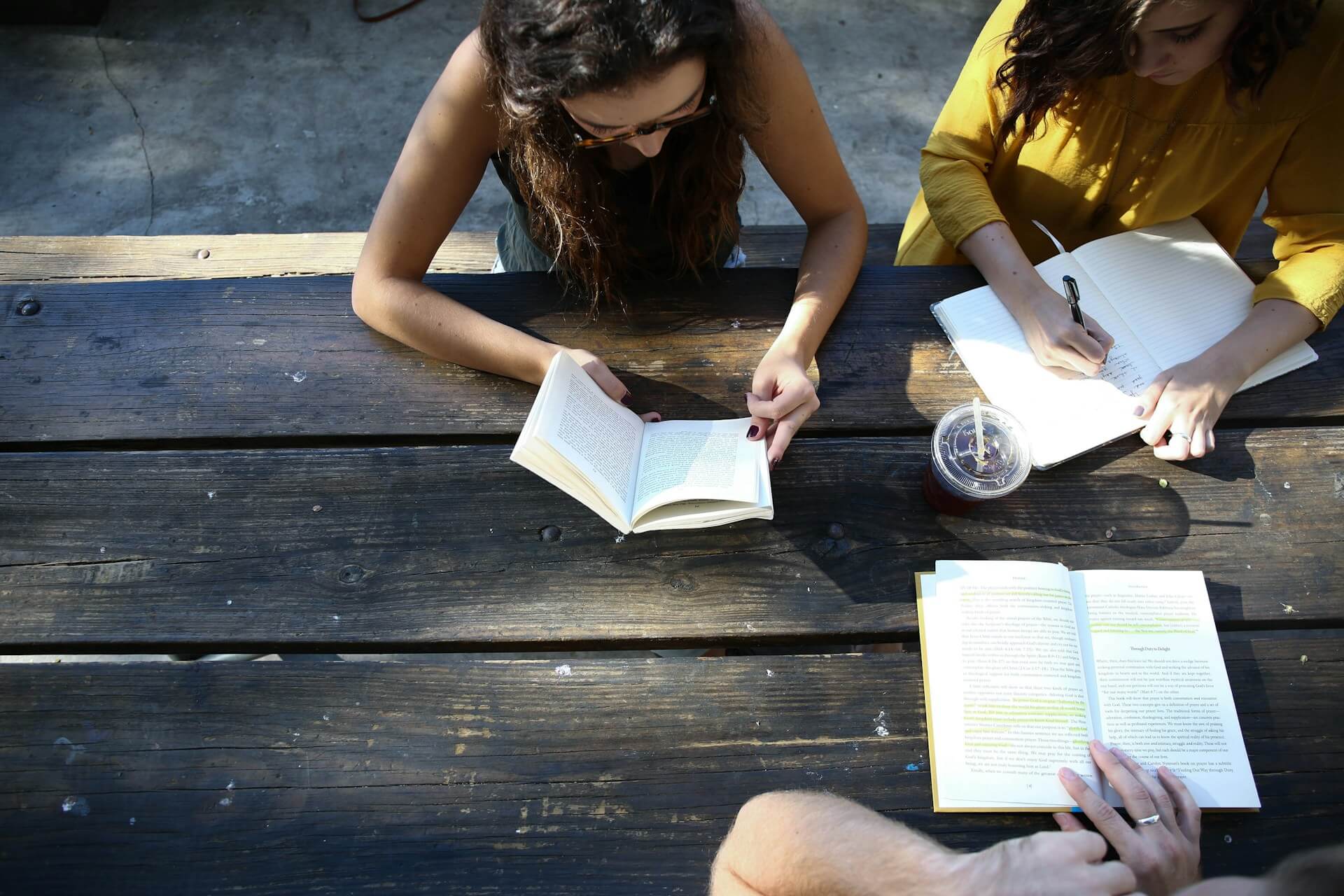 Group of people reading and collaborating outdoors, representing MitoKhon's advisory board services.